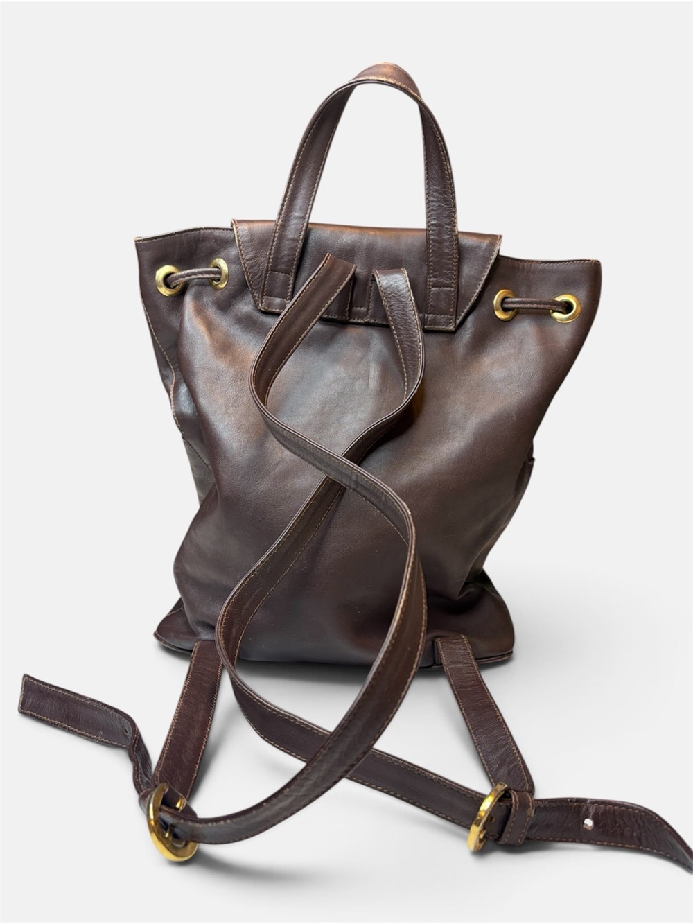 Vintage Paloma Picasso Leather Backpack Drawstring Brown Italy - Picture 3 of 14